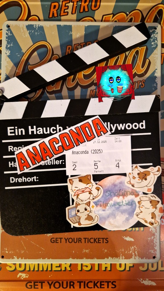 Der Filmtitel als Fanart mit Kinotiket auf einer Filmklappe