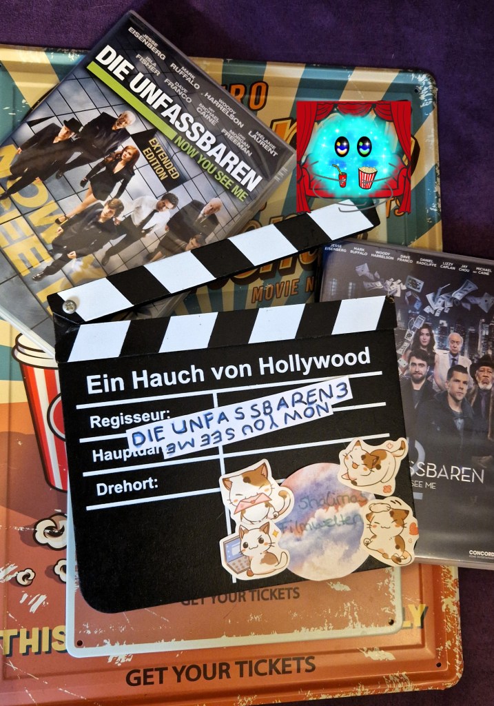 Der Filmtitel als Fanart auf einer Filmklappe umrandet von den DVDs zu den vorherigen Teilen
